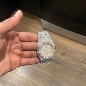 Silver and Gold Rhinestone Watch (missing one diamond)